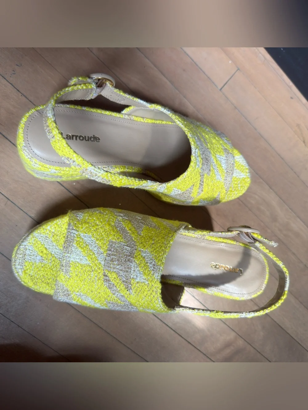 Larroude Yellow Patterned Platform Slingback Shoes